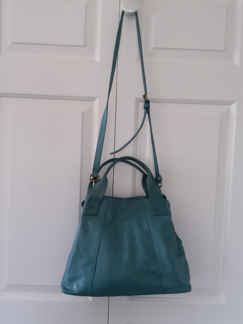 American Leather Co. Ada Triple Entry Learher Turquoise Satchel Crossbody Strap